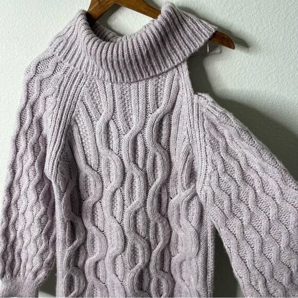 Anthropologie Pilcro Open Shoulder Cable-Knit Tunic Sweater Lavender Purple S - Picture 4 of 9